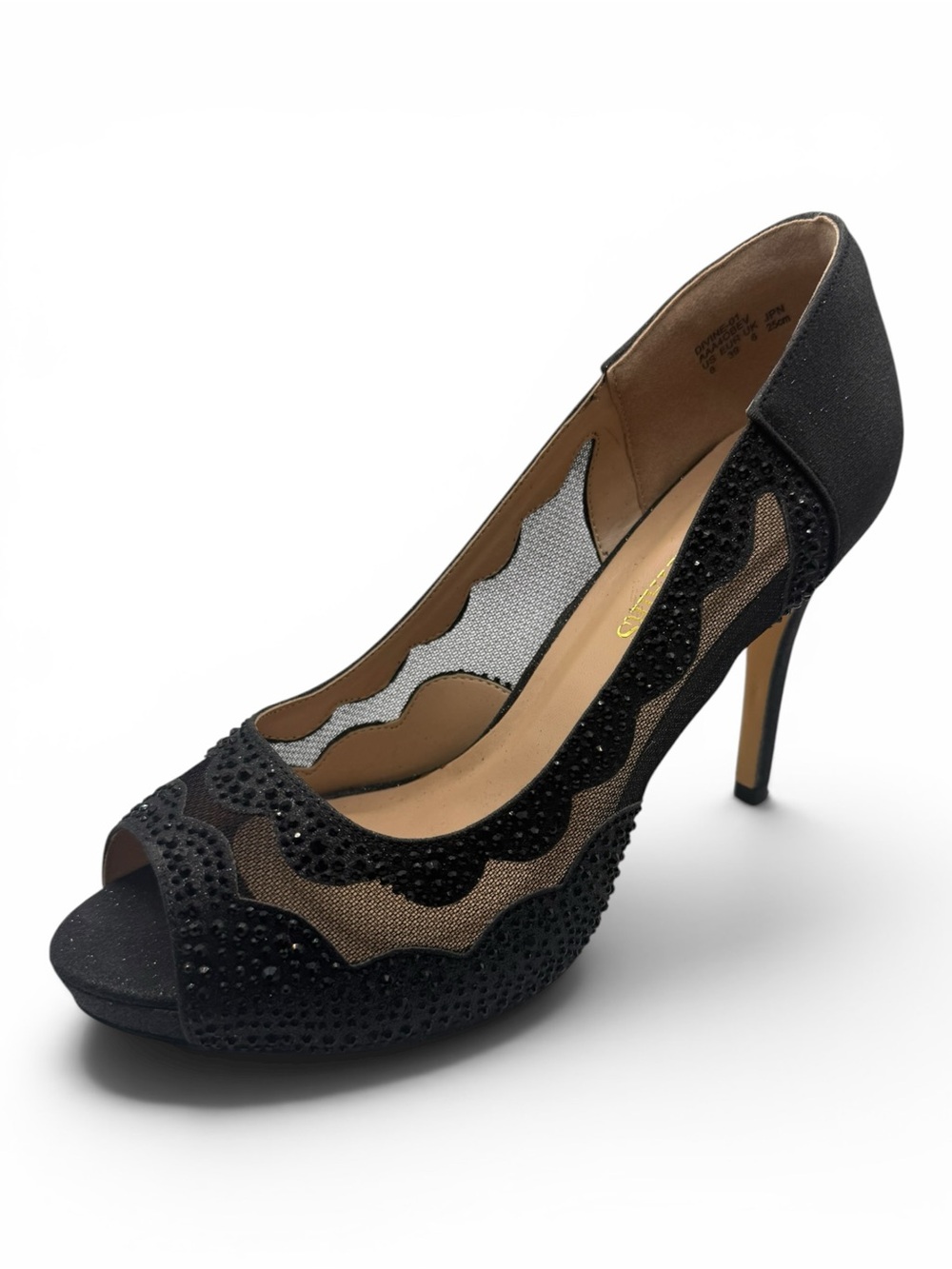 Dream Pairs Black Mesh Peep-Toe Stiletto with Crystal Accents